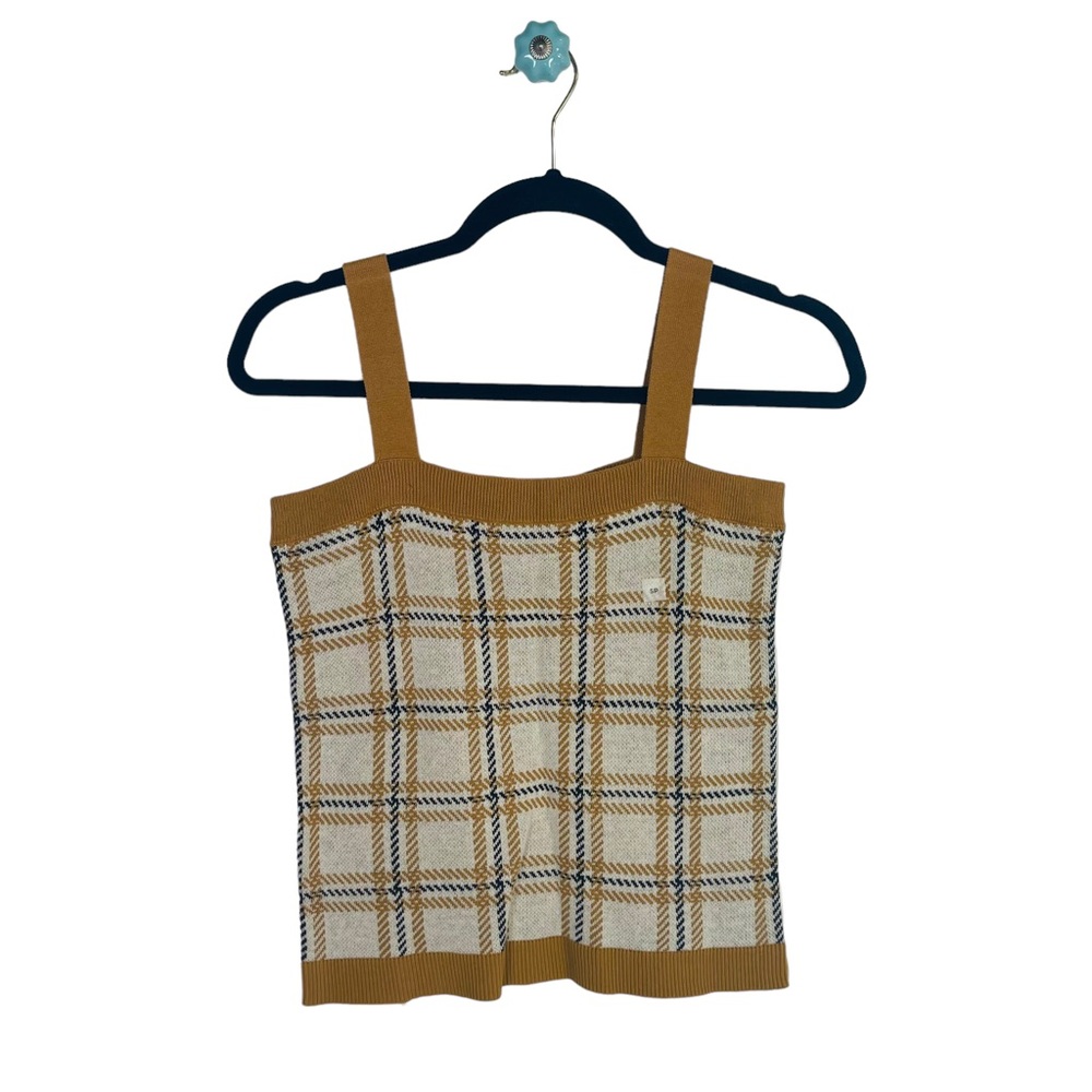 LOFT outlet plaid knit sweater tank top casual square neck woman's petite NWT